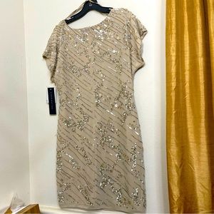 Aidan Mattox Gray Tan Beaded Sequin Formal Dress NWT